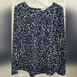 LOFT Dark Blue and White Patterned Blouse